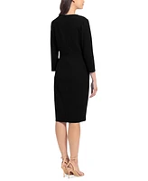 London Times Women's Jewel-Neck 3/4-Sleeve Sheath Dress