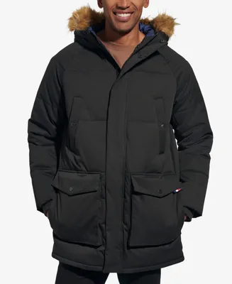 Tommy Hilfiger Men's Long Quilted Parka with Removable Faux-Fur Trim