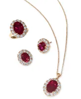 Effy Lab Grown Ruby (5-5/8 ct. t.w.) & Lab Grown Diamond (2-1/3 ct. t.w.) Halo Stud Earrings in 14k Gold