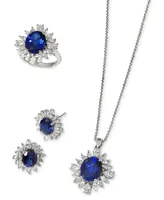 Effy Lab Grown Sapphire (3-3/4 ct. t.w.) & Lab Grown Diamond (1-5/8 ct. t.w.) Starburst Halo Stud Earrings in 14k White Gold