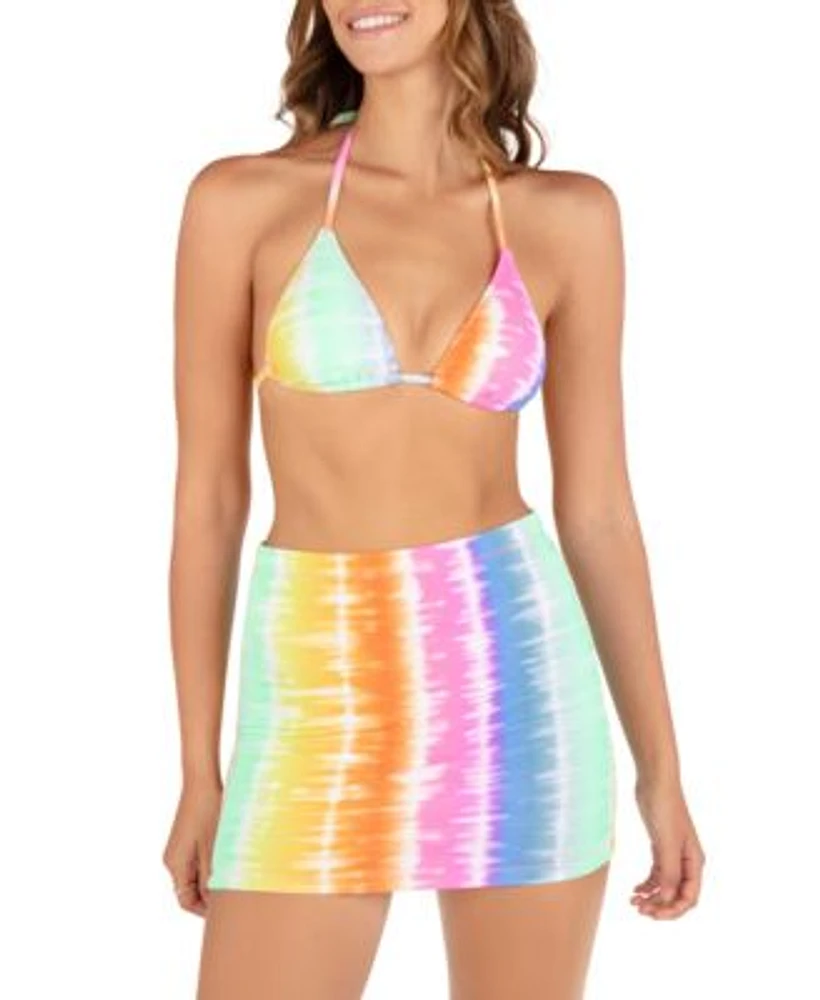 Hurley Juniors Ombre Tie Dyed Triangle Bikini Top Cover Up Mini Skirt