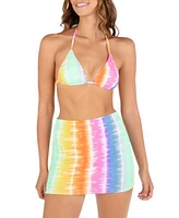 Hurley Juniors Ombre Tie Dyed Triangle Bikini Top Cover Up Mini Skirt