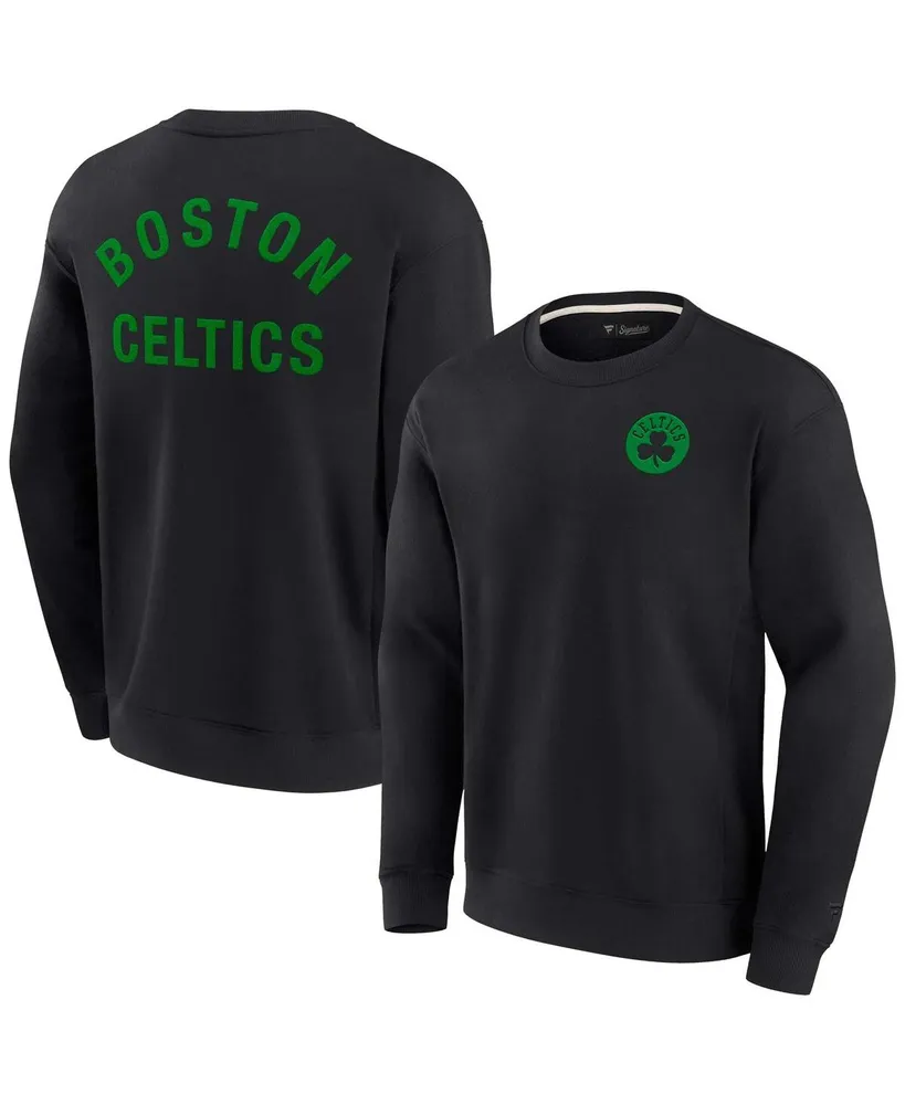 Men's and Women's Fanatics Signature Black Boston Celtics Super Soft Fleece Oversize Arch Crew Pullover Sweatshirt