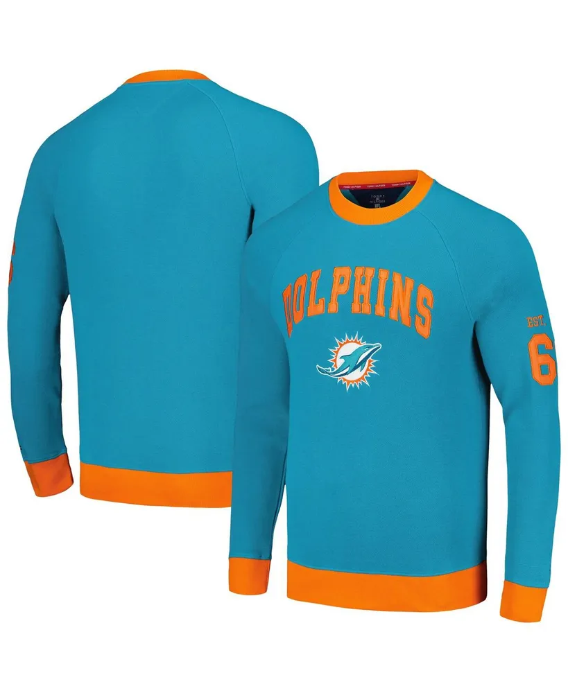 Men's Tommy Hilfiger Aqua, Orange Miami Dolphins Reese Raglan Tri-Blend Pullover Sweatshirt