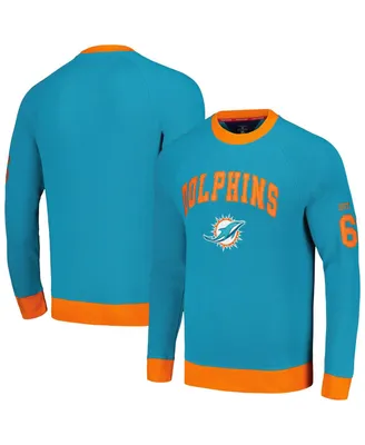 Men's Tommy Hilfiger Aqua, Orange Miami Dolphins Reese Raglan Tri-Blend Pullover Sweatshirt