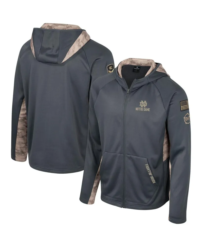 Men's Colosseum Charcoal Notre Dame Fighting Irish Oht Military-Inspired Appreciation Camo Raglan Full-Zip Hoodie