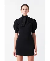 Women's Sheen Bow Tie Knit Mini Dress