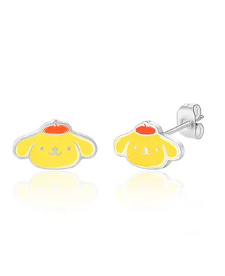 Sanrio Womens Hello Kitty and Friends Silver Plated and Enamel Stud Earrings - Pompompurin, Officially Licensed
