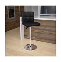 Quilted Vinyl Swivel Adjustable Height Barstool With Chrome Base