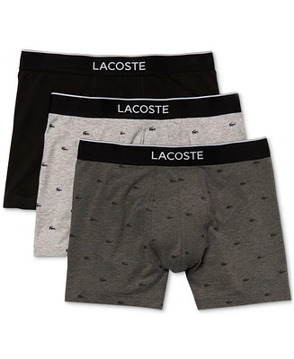 Lacoste Men's Crocodile-Print Stretch Boxer Brief Set, 3-Pack - Silver