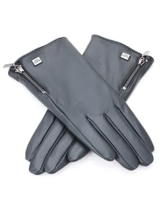 Mio Marino Women's Wristed Zipper Touchscreen Leather Gloves