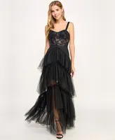City Studios Juniors' Ruffle-Tiered Sequin-Lace Gown, Created for Macy's