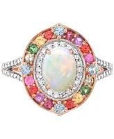 Multi-Gemstone (1-3/8 ct. t.w.) & Diamond (1/4 ct .t.w.) Halo Statement Ring in 14k Rose Gold