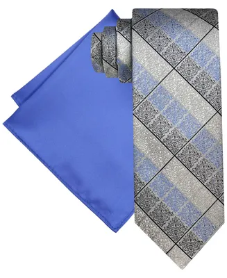 Steve Harvey Men's Ornate Grid Tie & Solid Pocket Square Set