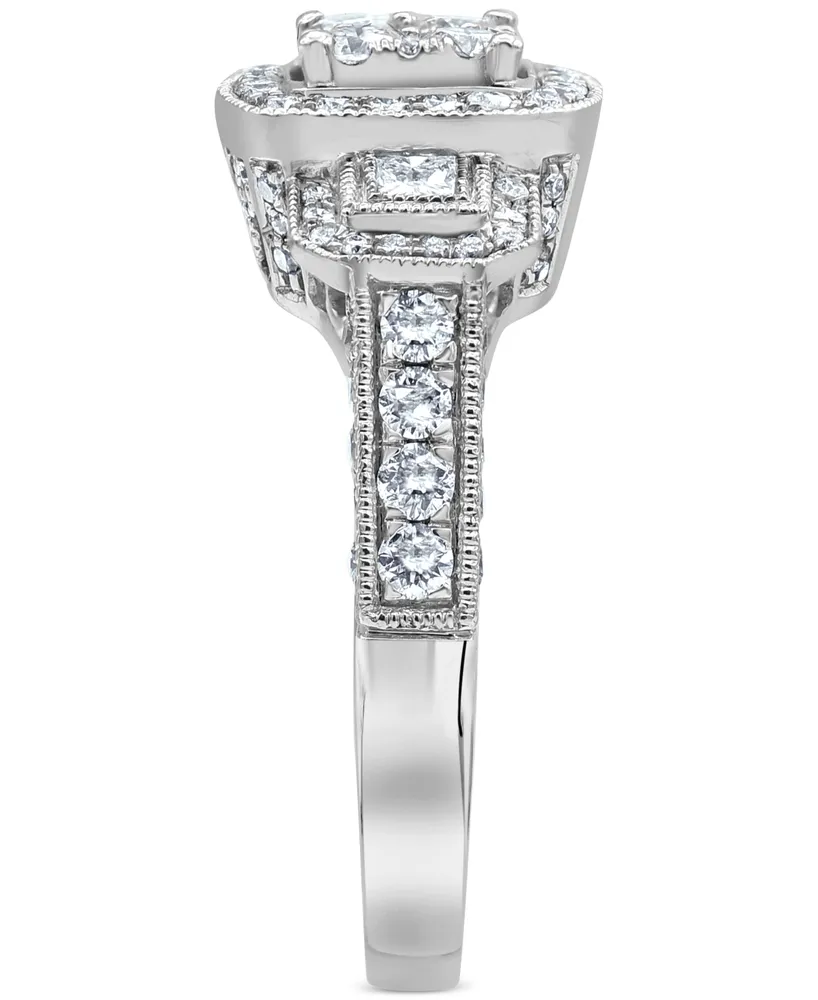 Diamond Halo Cluster Milgrain Engagement Ring (1-1/5 ct. t.w.) in 14k White Gold