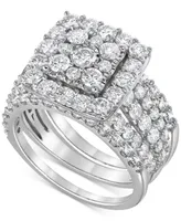 Diamond Halo Three Piece Bridal Set (3 ct. t.w.) in 14k White Gold