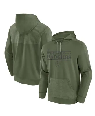 Men's Fanatics Olive Wisconsin Badgers Oht Military-Inspired Appreciation Stencil Pullover Hoodie