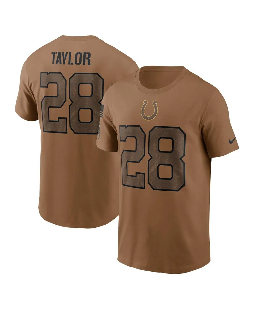 Men's Nike Jonathan Taylor Brown Distressed Indianapolis Colts 2023 Salute To Service Name and Number T-shirt