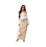 Women's Evangeline belted denim maxi skirt