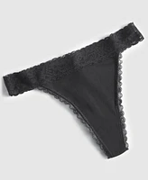 State of Day Women's Cotton Blend Lace-Trim Thong Underwear