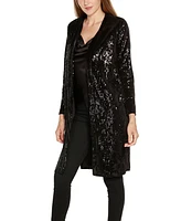 Belldini Black Label Women's Stretch Velvet Sequin Knit Duster Top