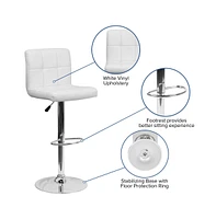 Quilted Vinyl Swivel Adjustable Height Barstool With Chrome Base