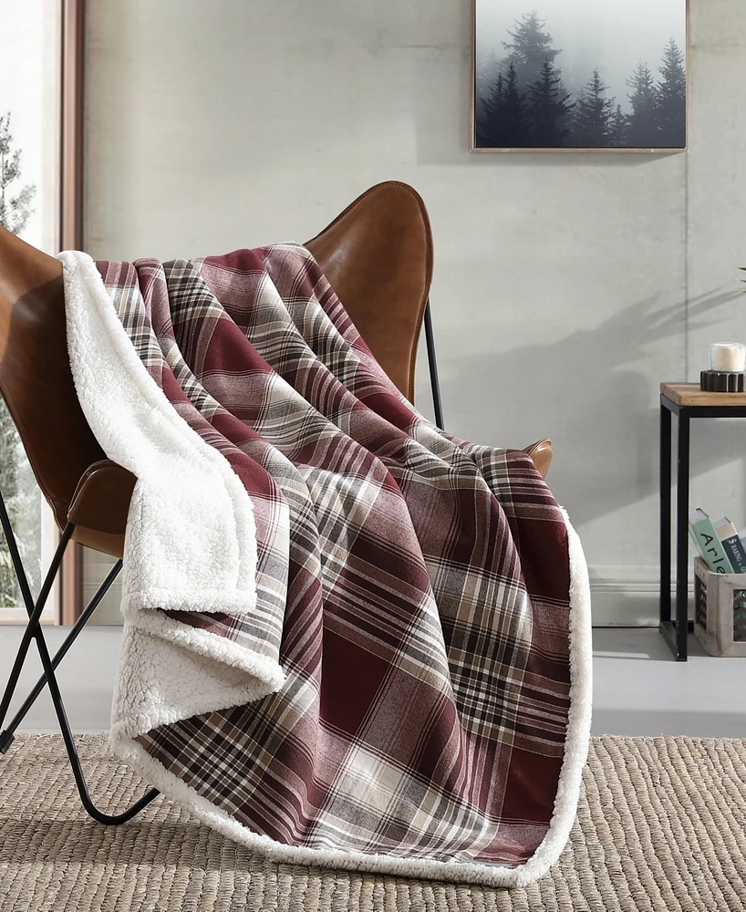 Eddie Bauer Plaid Cotton Yarn Dye Flannel Reversible Throw, 60" X 50"