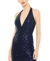 Women's Ieena Sequined Halter Strap Plunge Neck Gown