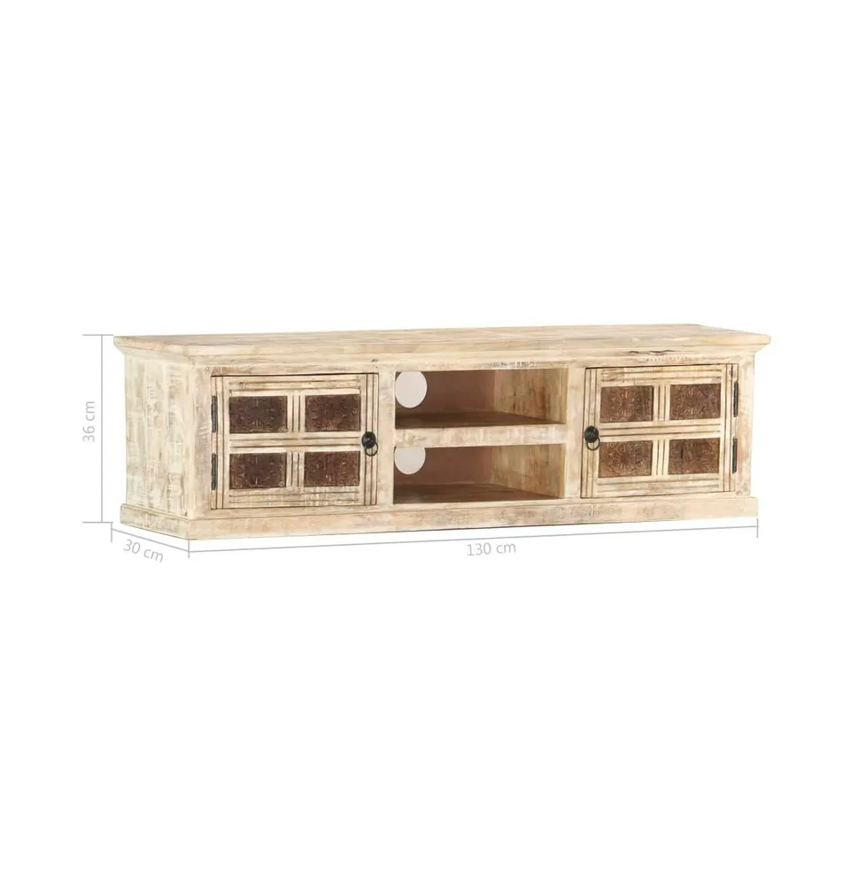 Tv Stand White 51.2"x11.8"x14.2" Solid Wood Mango