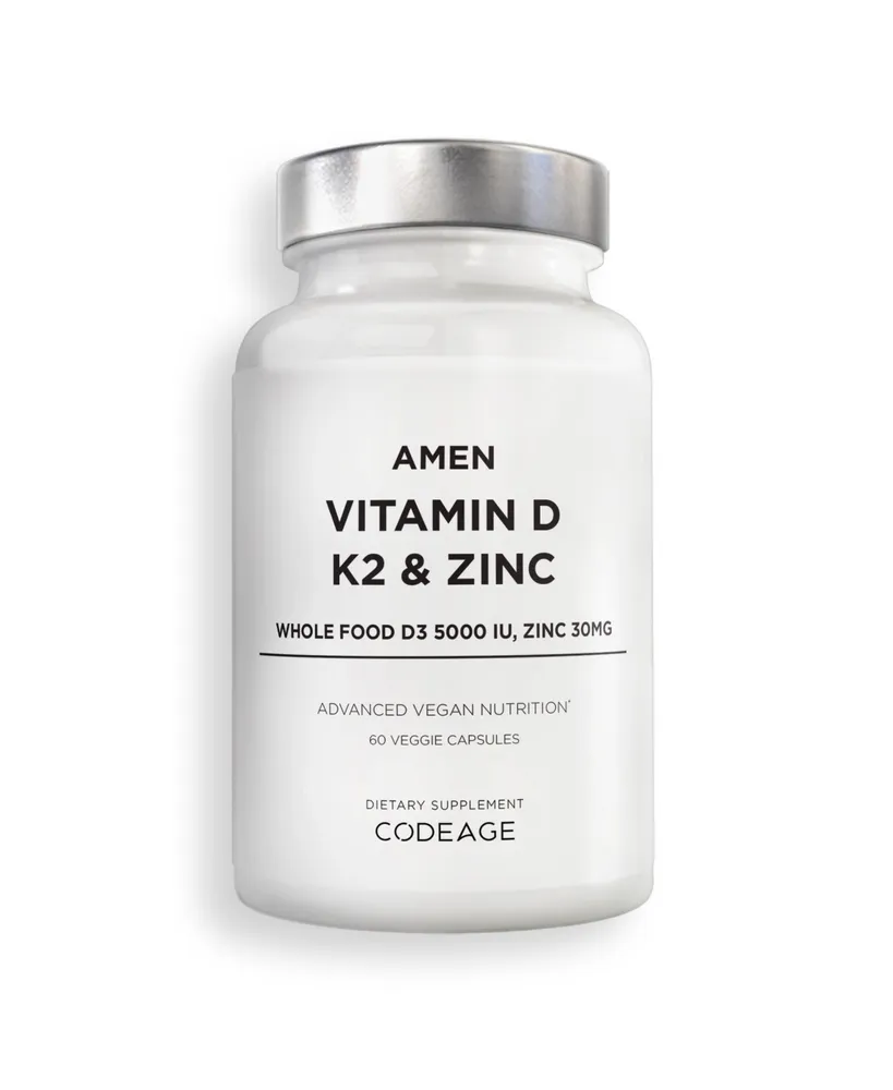 Amen Vitamin D, K2 & Zinc, Cholecalciferol D3 5000 Iu, Organic Whole Food Blend, Non-gmo, 60 ct