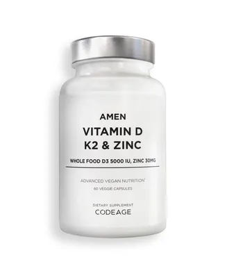 Amen Vitamin D, K2 & Zinc, Cholecalciferol D3 5000 Iu, Organic Whole Food Blend, Non-gmo, 60 ct