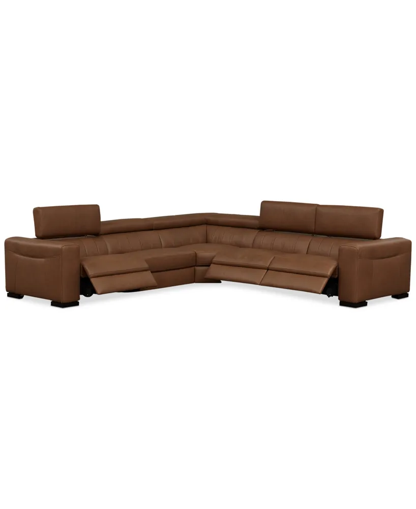 Rinan 125" 5-Pc. Leather Sectional with 3 Power Recliners, Created for Macy's