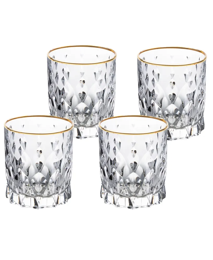 Lorren Home Trends Marilyn Gold-Tone Double Old Fashion (Dof) Tumblers, Set of 4