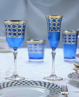 Lorren Home Trends Cobalt Blue Wine Goblet with Gold-Tone Rings