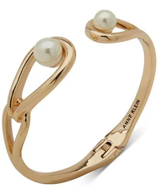 Anne Klein Gold-Tone Link & Imitation Pearl Cuff Bracelet