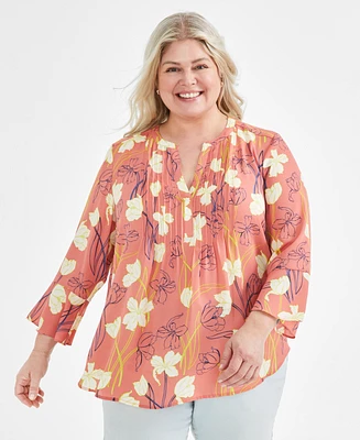 Style & Co Plus Printed Pintuck Blouse, Created for Macy's
