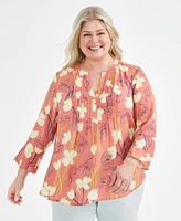 Style & Co Plus Printed Pintuck Blouse