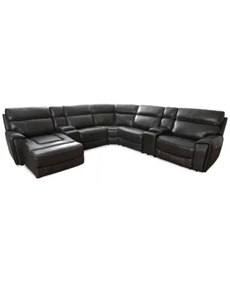 Closeout! Hutchenson 132.5" 7-Pc. Zero Gravity Leather Sectional with 2 Power Recliners, Chaise and Consoles, Created for Macy's