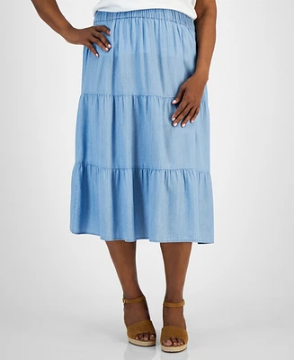 Style & Co Plus Tiered Pull-On Midi Skirt, Created for Macy's