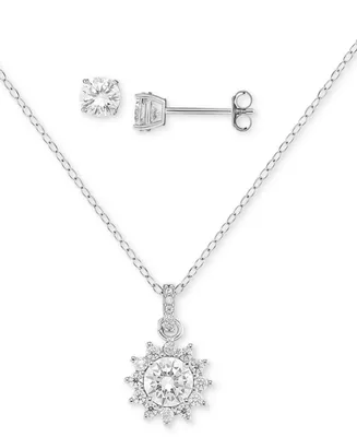 Giani Bernini 2-Pc. Set Cubic Zirconia Halo Pendant Necklace & Stud Earrings in Sterling Silver, Created for Macy's