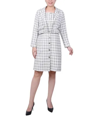 Ny Collection Petite Long Sleeve Tweed Jacket with Dress Set, 2 Piece