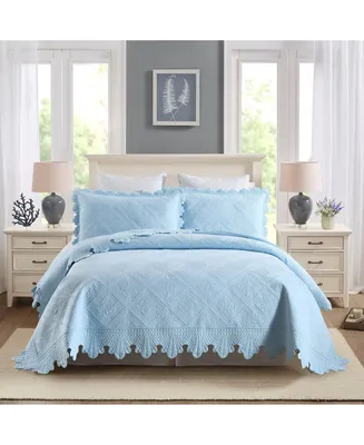 MarCielo 3 Pcs 100% Cotton Oversized Bedspread Quilt Set Tk