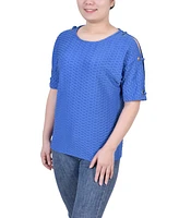 Ny Collection Petite Short Sleeve Honeycomb Textured Grommet Top