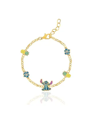 Disney Womens Stitch Bracelet with Station Pendants 6.5" + 1" - Gold Plated Stitch Jewelry Officially Licensed