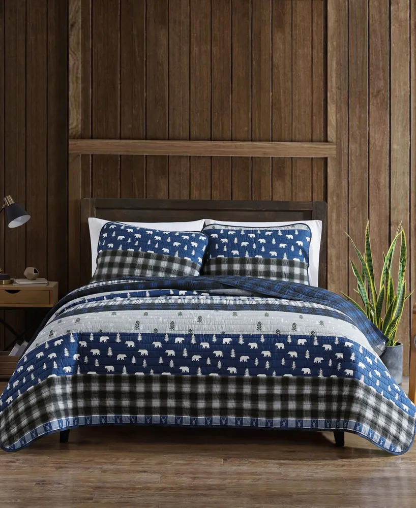 Eddie Bauer Blue Creek Plaid Navy Reversible 2-Piece Twin Quilt Set