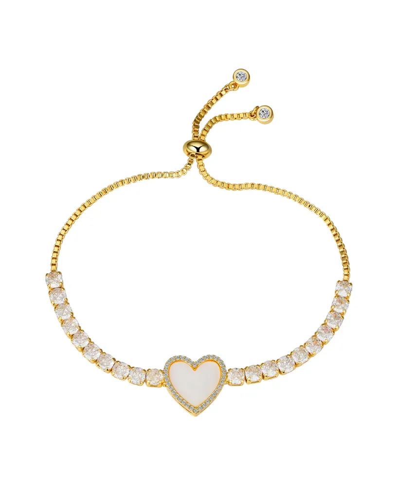 Unwritten 14K Gold Flash-Plated Cubic Zirconia Heart Bolo Bracelet