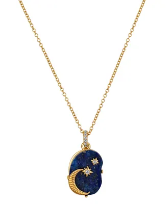 Unwritten Lapis and Crystal Moon Star Pendant Necklace