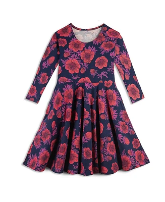 Mightly Girls Fair Trade Organic Cotton Print 3/4 Sleeve Twirl Dress