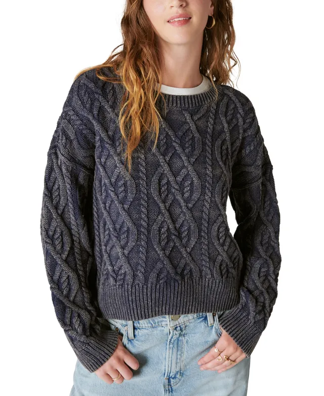 Lucky Brand Women's Cable-Knit V-Neck Eyelash Sweater