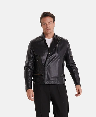 Furniq Uk Men's Leather Biker Jacket, Black